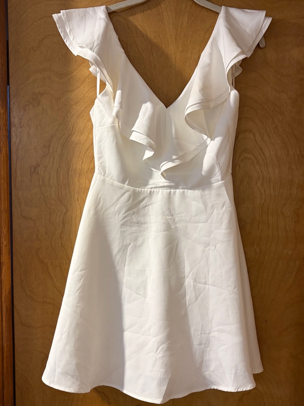 Lulu's White V-Neck Ruffle Mini Dress